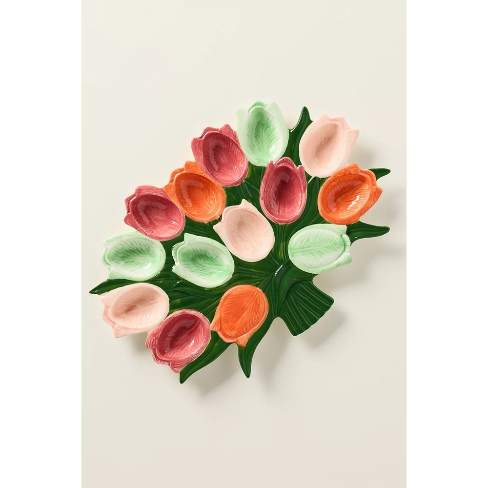 Anthropologie Ceramic Deviled Egg Plate Platter 12 Egg Slots Thanksgiving Fall